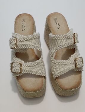 JOIA Women's Colette  Cream  Wedge Buckle Strap Sandals Size 40